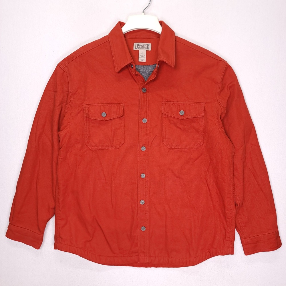 Duluth Trading Co Mens XL Red Canvas Fleece Lined Shirt Jacket Workwear Chore